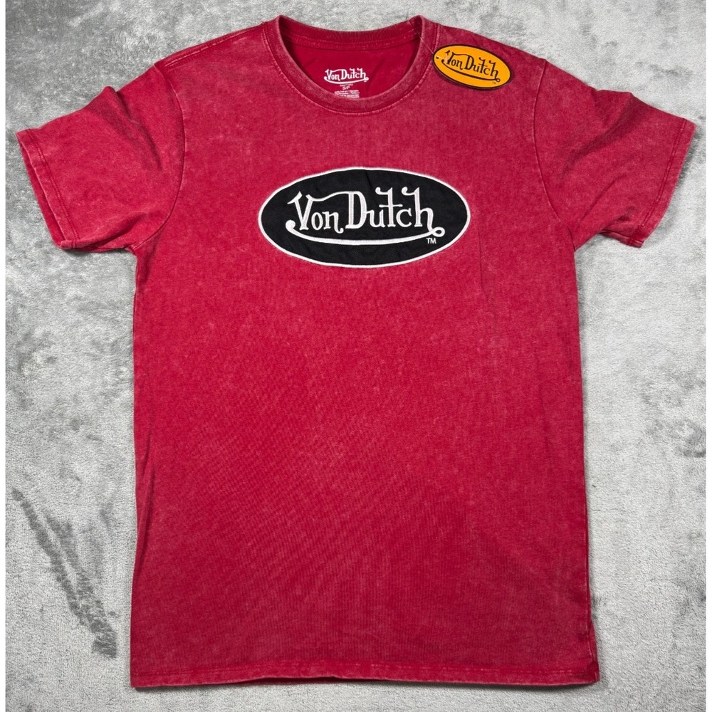 Von Dutch Graphic T Shirt Red Acid Wash Y2K Logo Mens S VPO1149587 NWT